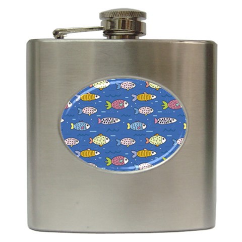 Sea Fish Blue Submarine Animals Patteen Hip Flask (6 oz) from ArtsNow.com Front