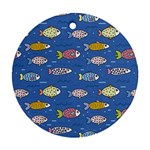 Sea Fish Blue Submarine Animals Patteen Round Ornament (Two Sides)