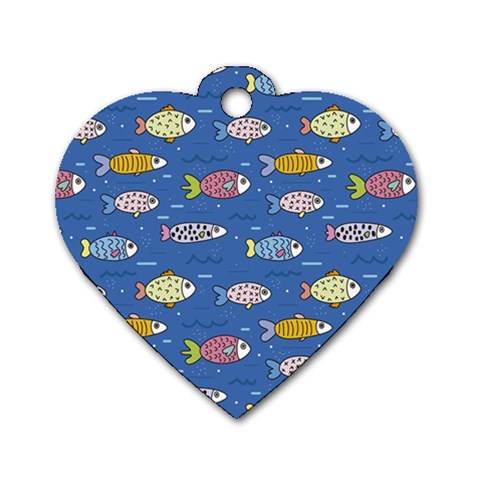 Sea Fish Blue Submarine Animals Patteen Dog Tag Heart (Two Sides) from ArtsNow.com Front