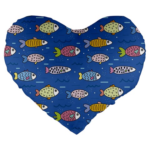 Sea Fish Blue Submarine Animals Patteen Large 19  Premium Heart Shape Cushions from ArtsNow.com Front