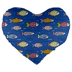 Sea Fish Blue Submarine Animals Patteen Large 19  Premium Heart Shape Cushions from ArtsNow.com Front