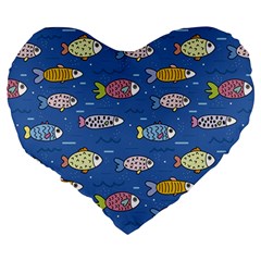 Sea Fish Blue Submarine Animals Patteen Large 19  Premium Heart Shape Cushions from ArtsNow.com Back