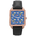 Sea Fish Blue Submarine Animals Patteen Rose Gold Leather Watch 