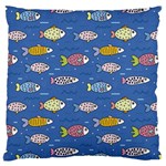 Sea Fish Blue Submarine Animals Patteen Large Premium Plush Fleece Cushion Case (Two Sides)