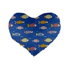 Sea Fish Blue Submarine Animals Patteen Standard 16  Premium Flano Heart Shape Cushions from ArtsNow.com Back