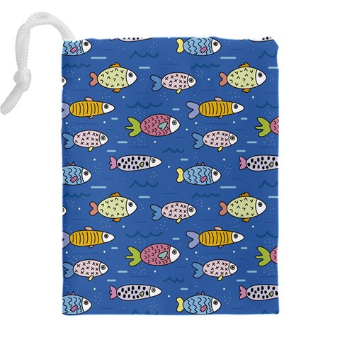 Sea Fish Blue Submarine Animals Patteen Drawstring Pouch (4XL) from ArtsNow.com Back