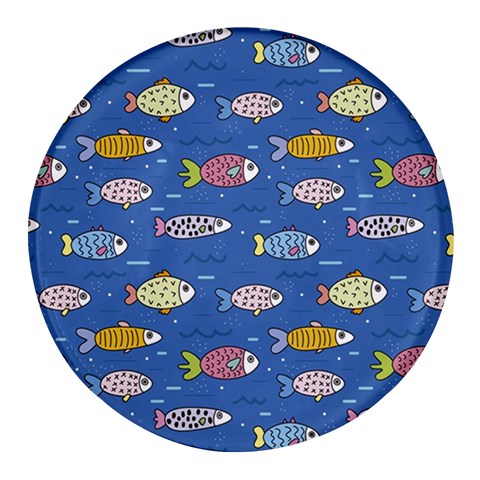 Sea Fish Blue Submarine Animals Patteen Round Glass Fridge Magnet (4 pack) from ArtsNow.com Front