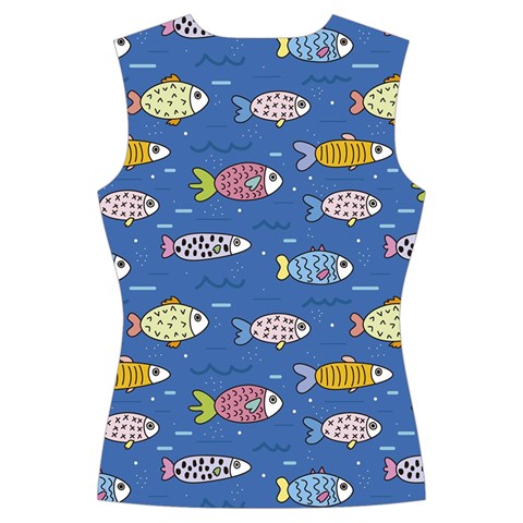 Sea Fish Blue Submarine Animals Patteen Women s Cut Out Long Sleeve T Back