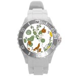 Nasturtium Flowers Plant Leaves Round Plastic Sport Watch (L)