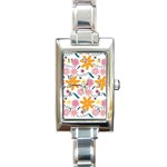 Pattern Background Vintage Floral Rectangle Italian Charm Watch