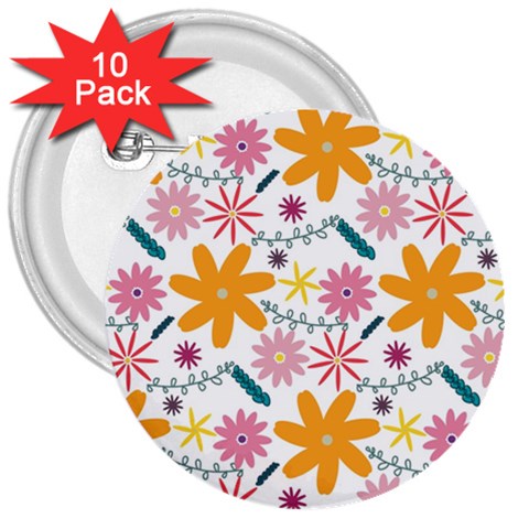 Pattern Background Vintage Floral 3  Buttons (10 pack)  from ArtsNow.com Front