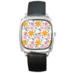 Pattern Background Vintage Floral Square Metal Watch