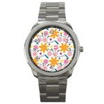 Pattern Background Vintage Floral Sport Metal Watch