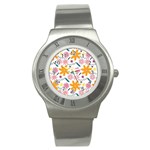 Pattern Background Vintage Floral Stainless Steel Watch