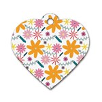 Pattern Background Vintage Floral Dog Tag Heart (One Side)