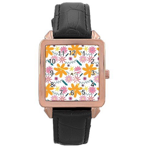 Pattern Background Vintage Floral Rose Gold Leather Watch  from ArtsNow.com Front