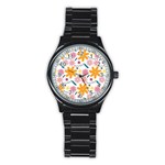 Pattern Background Vintage Floral Stainless Steel Round Watch