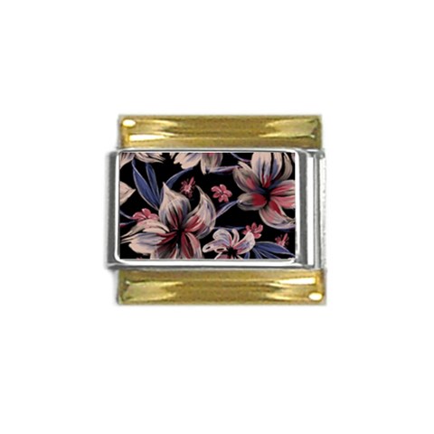 Flowers Floral Pattern Design Gold Trim Italian Charm (9mm) from ArtsNow.com Front