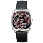 Flowers Floral Pattern Design Square Metal Watch