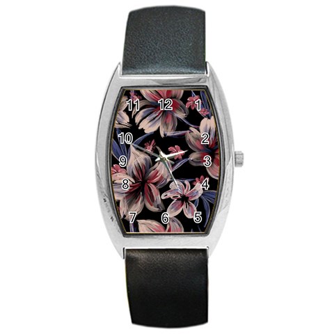 Flowers Floral Pattern Design Barrel Style Metal Watch from ArtsNow.com Front