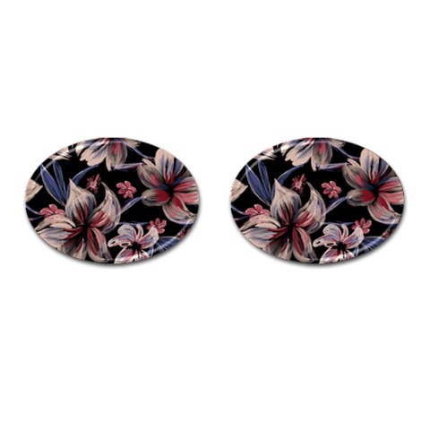 Flowers Floral Pattern Design Cufflinks (Oval) from ArtsNow.com Front(Pair)