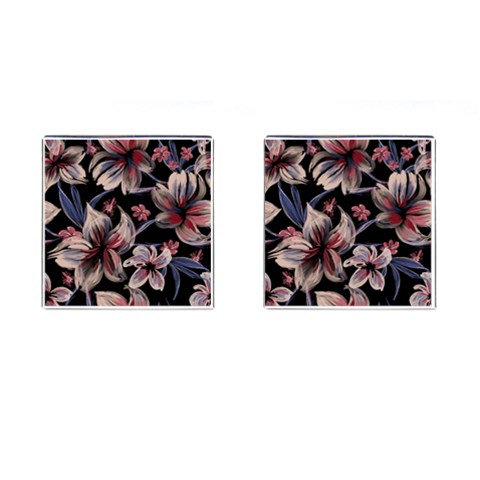 Flowers Floral Pattern Design Cufflinks (Square) from ArtsNow.com Front(Pair)