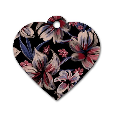 Flowers Floral Pattern Design Dog Tag Heart (One Side) from ArtsNow.com Front