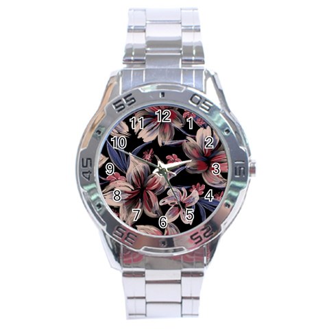 Flowers Floral Pattern Design Stainless Steel Analogue Watch from ArtsNow.com Front