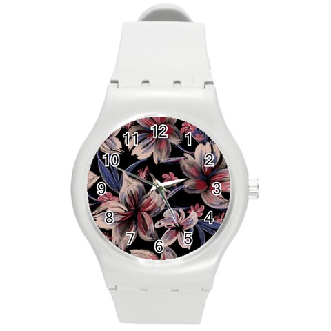 Flowers Floral Pattern Design Round Plastic Sport Watch (M) from ArtsNow.com Front