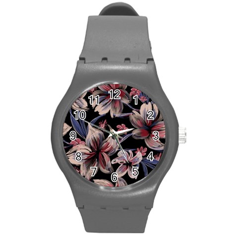 Flowers Floral Pattern Design Round Plastic Sport Watch (M) from ArtsNow.com Front