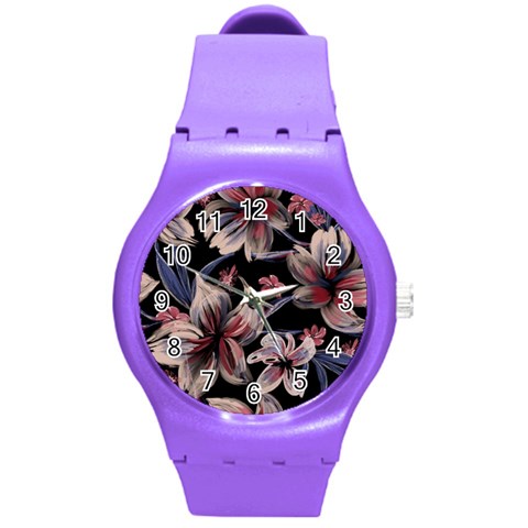 Flowers Floral Pattern Design Round Plastic Sport Watch (M) from ArtsNow.com Front