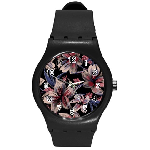 Flowers Floral Pattern Design Round Plastic Sport Watch (M) from ArtsNow.com Front