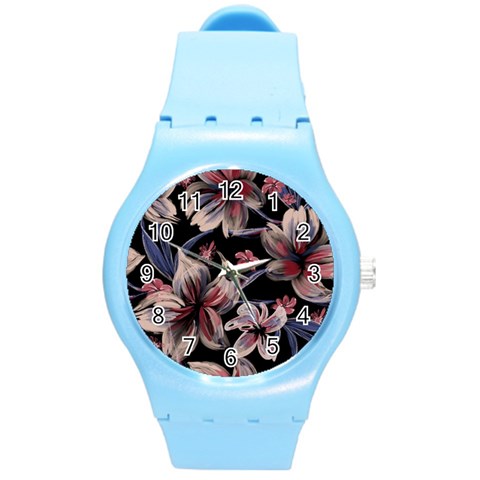 Flowers Floral Pattern Design Round Plastic Sport Watch (M) from ArtsNow.com Front