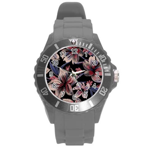 Flowers Floral Pattern Design Round Plastic Sport Watch (L) from ArtsNow.com Front