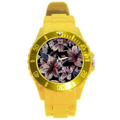 Flowers Floral Pattern Design Round Plastic Sport Watch (L) from ArtsNow.com Front