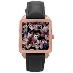 Flowers Floral Pattern Design Rose Gold Leather Watch 