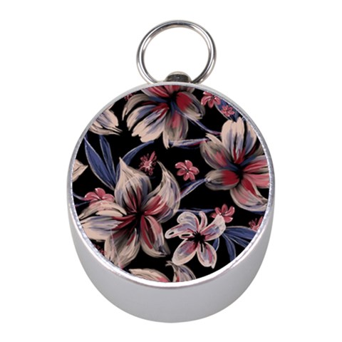 Flowers Floral Pattern Design Mini Silver Compasses from ArtsNow.com Front