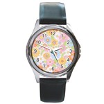 Pattern Background Vintage Floral Round Metal Watch