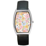 Pattern Background Vintage Floral Barrel Style Metal Watch