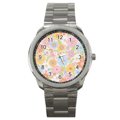 Pattern Background Vintage Floral Sport Metal Watch from ArtsNow.com Front