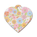 Pattern Background Vintage Floral Dog Tag Heart (One Side)