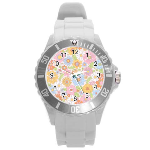 Pattern Background Vintage Floral Round Plastic Sport Watch (L) from ArtsNow.com Front