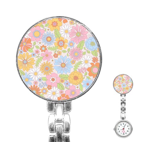 Pattern Background Vintage Floral Stainless Steel Nurses Watch from ArtsNow.com Front