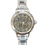 Brown Vintage Background Vintage Floral Pattern Round Italian Charm Watch