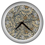 Brown Vintage Background Vintage Floral Pattern Wall Clock (Silver)