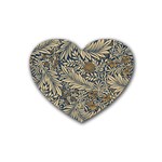 Brown Vintage Background Vintage Floral Pattern Rubber Coaster (Heart)