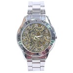 Brown Vintage Background Vintage Floral Pattern Stainless Steel Analogue Watch