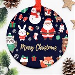 Personalized Christmas illustration Name Any Text Photo Round Ornament Round Ornament (Two Sides)