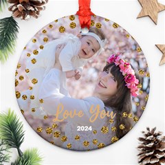 Personalized Christmas illustration Name Any Text Photo Round Ornament Round Ornament (Two Sides) from ArtsNow.com Back