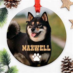 Personalized Christmas Pet Name Any Text Photo Round Ornament Round Ornament (Two Sides) from ArtsNow.com Back